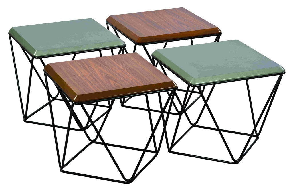 Set of 4 metal and wood tables