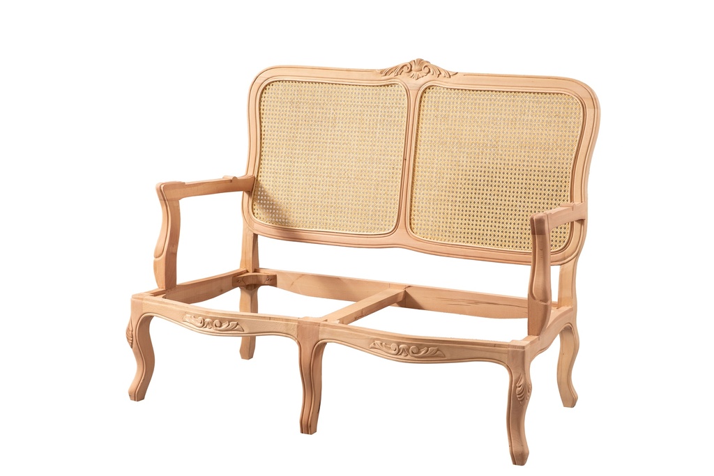 Holz Sofa Skelett mit Rattan und Skulptur