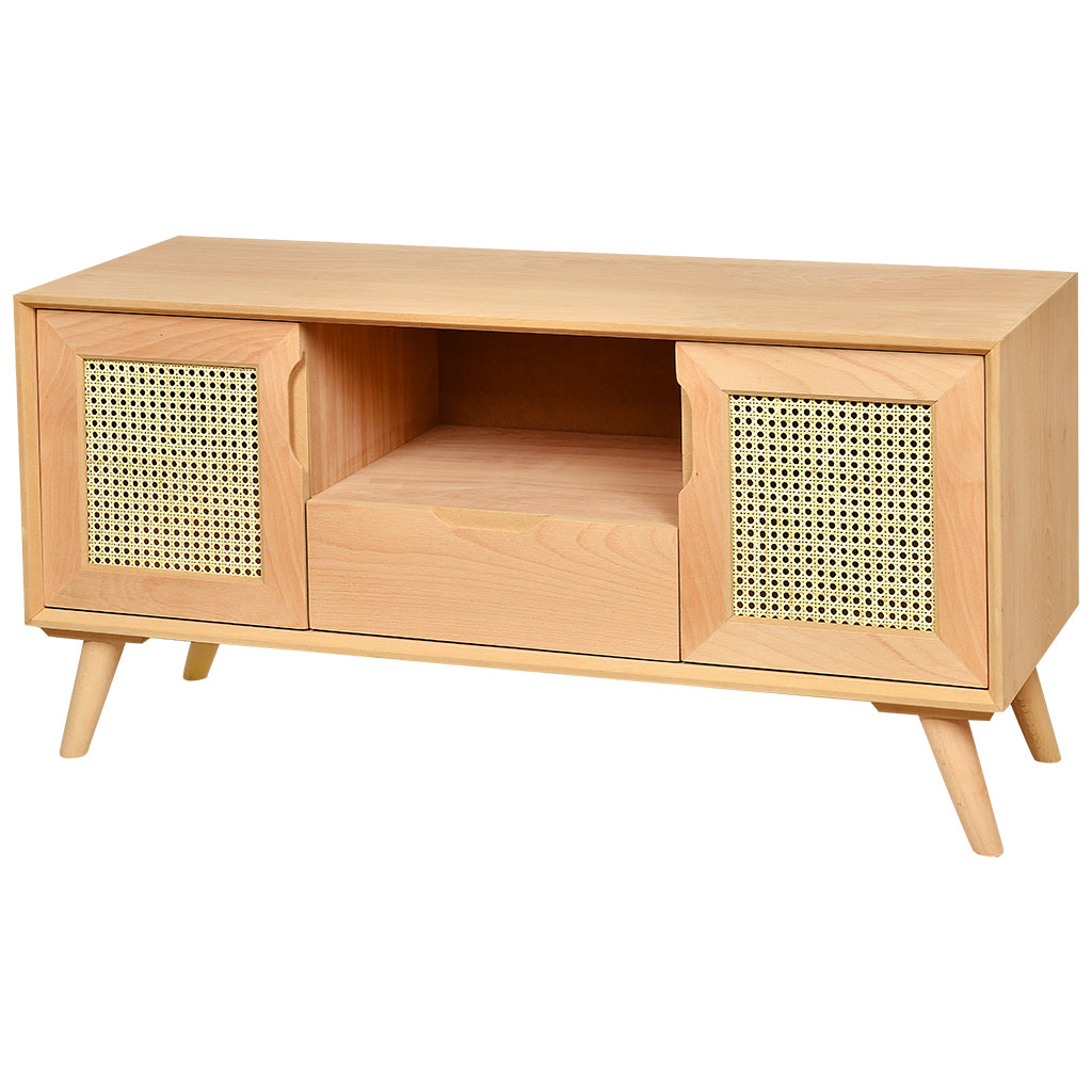 The chest of wooden TV with rattan