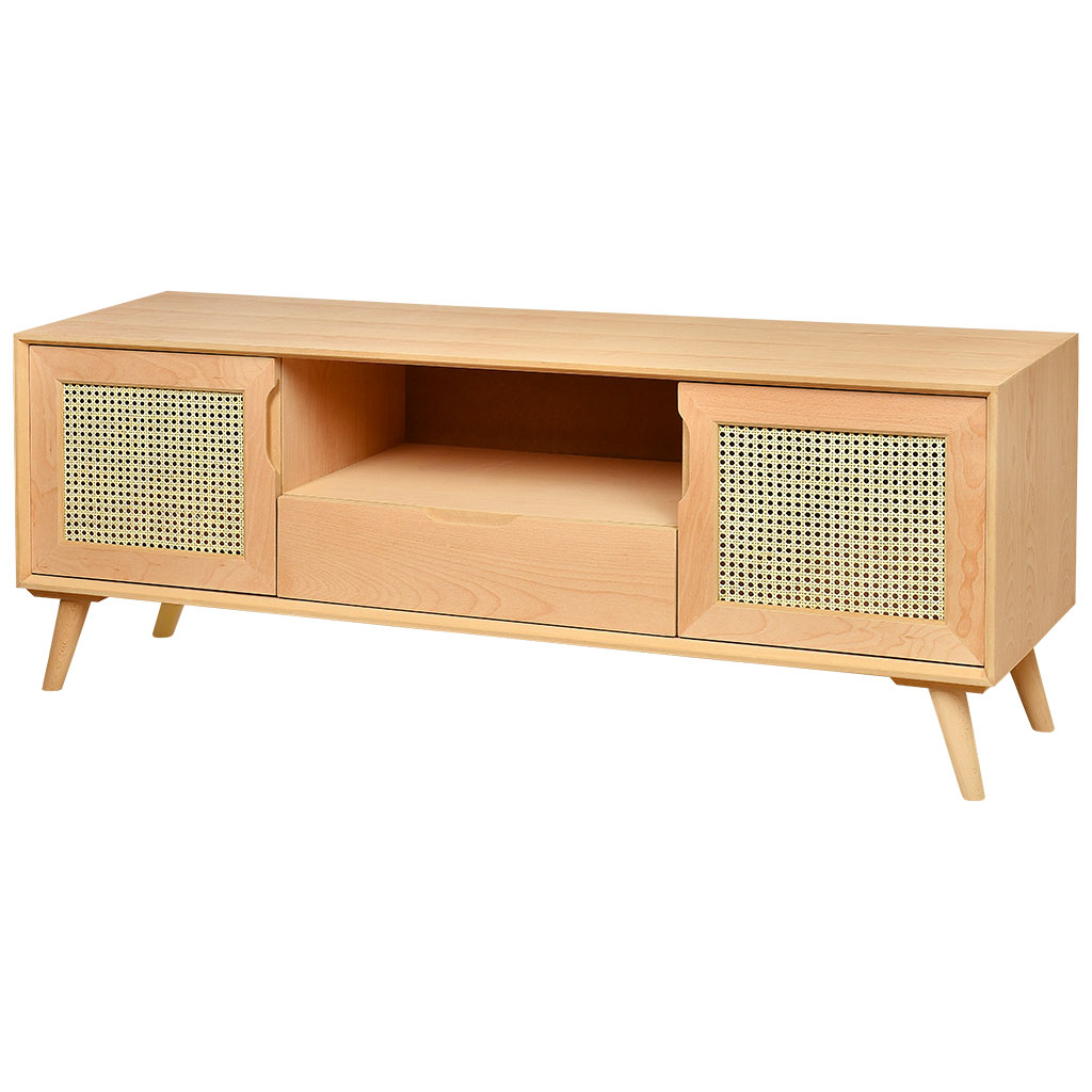 The chest of wooden TV with rattan