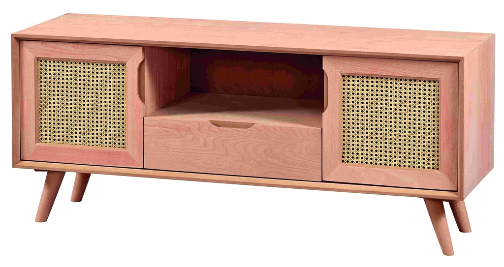 The chest of wooden TV with rattan