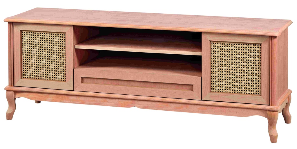 The chest of wooden TV with rattan