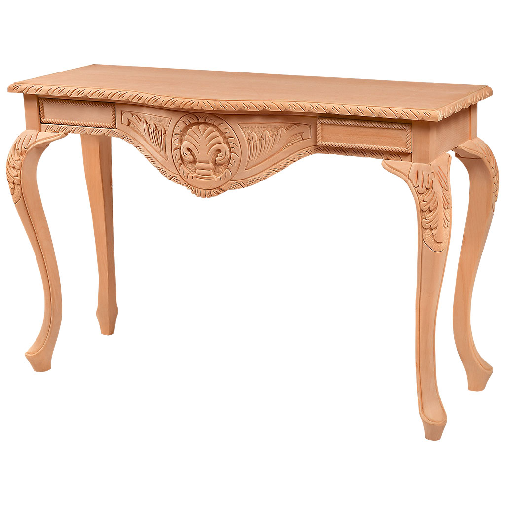 Wooden console with sculpture