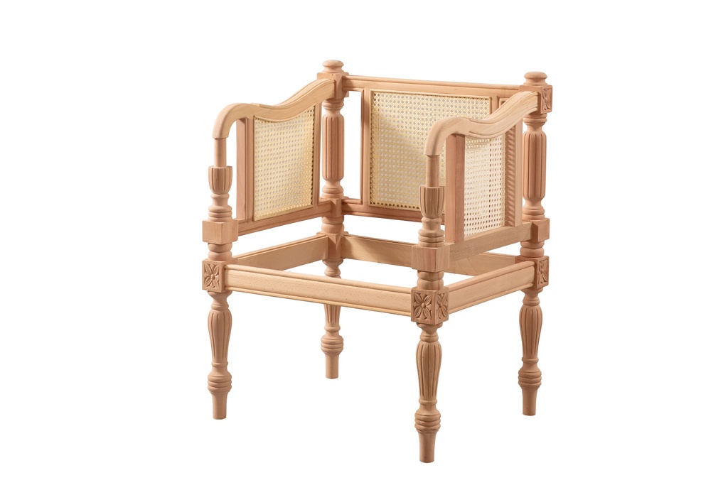 Skeleton wooden armchair with rattan