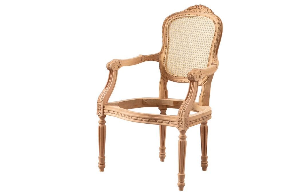 Fauteuil squelette en bois avec rotin et sculpture