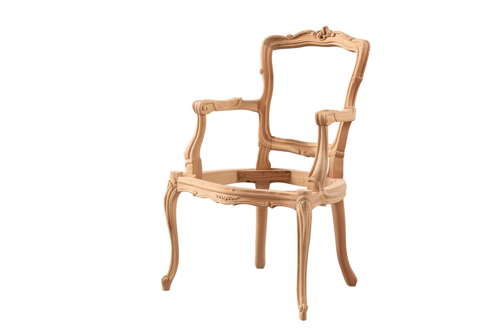 Skeleton wooden armchair with sculpture