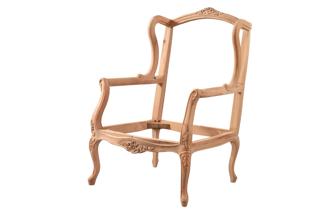 Skeleton wooden armchair with sculpture