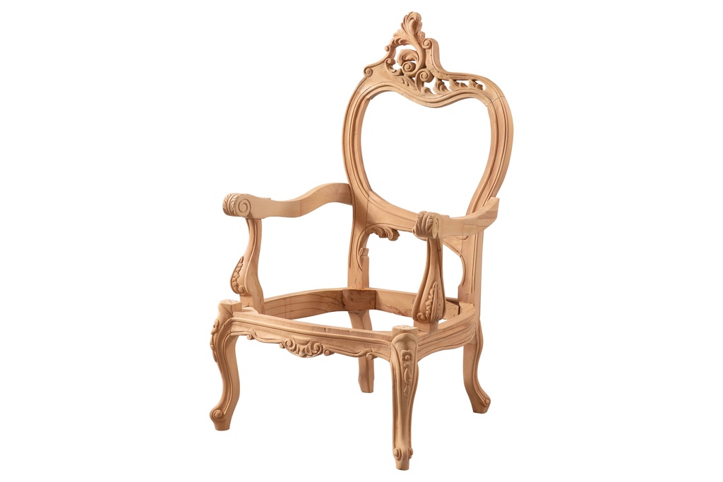 Skeleton wooden armchair with sculpture