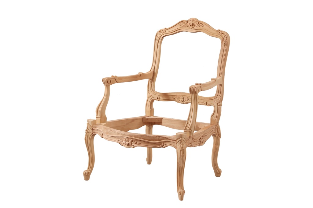 Skeleton wooden armchair with sculpture