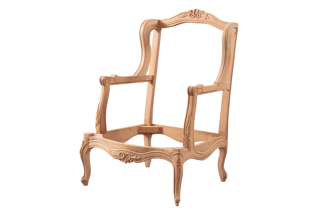 Skeleton wooden armchair with sculpture