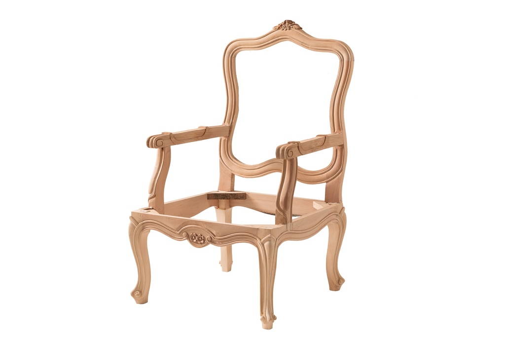 Skeleton wooden armchair with sculpture