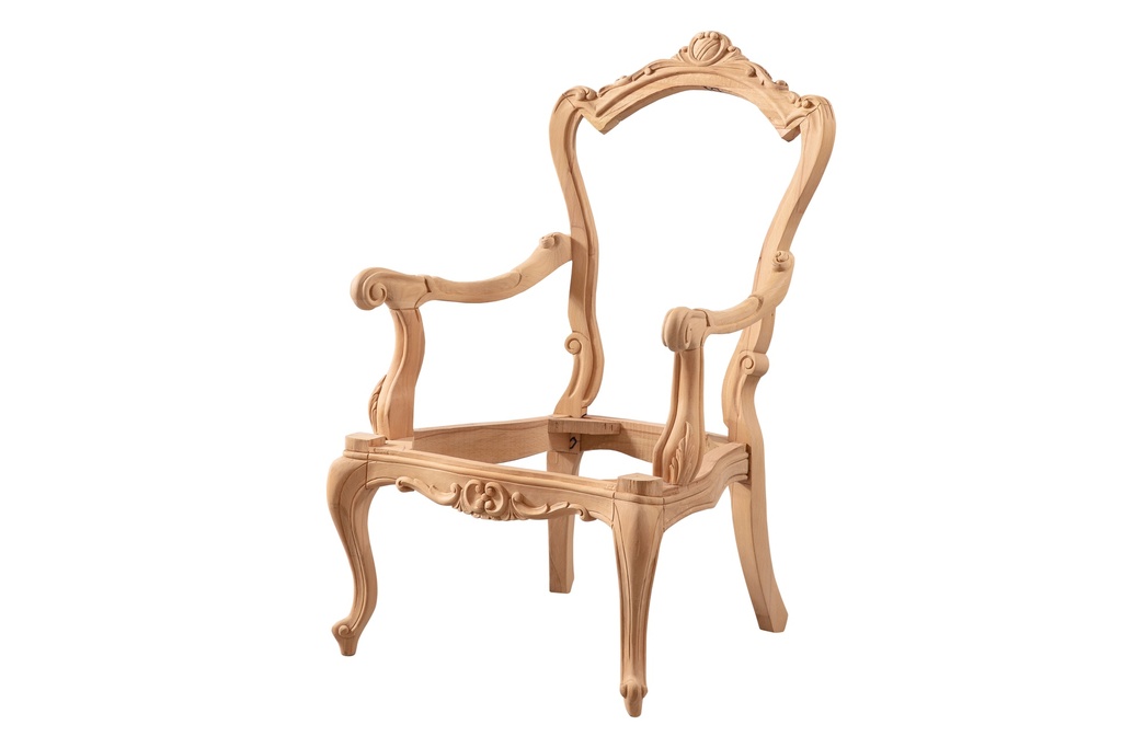 Skeleton wooden armchair with sculpture