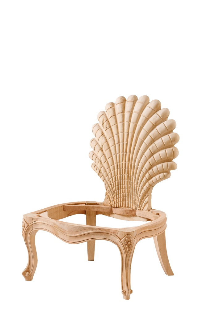 Skeleton wooden armchair with sculpture