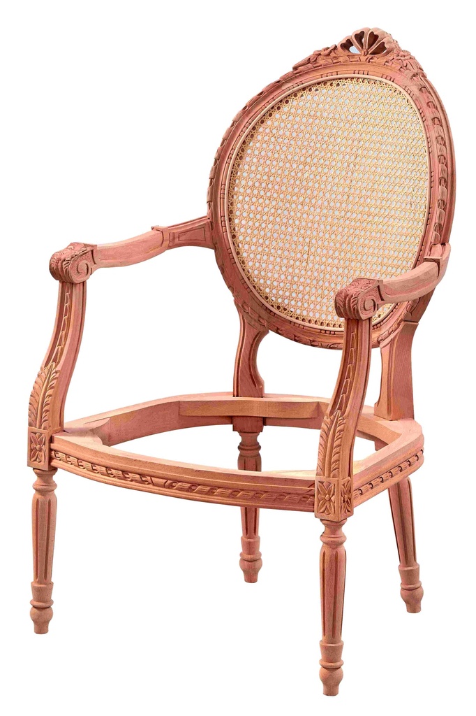 Fauteuil squelette en bois avec rotin et sculpture