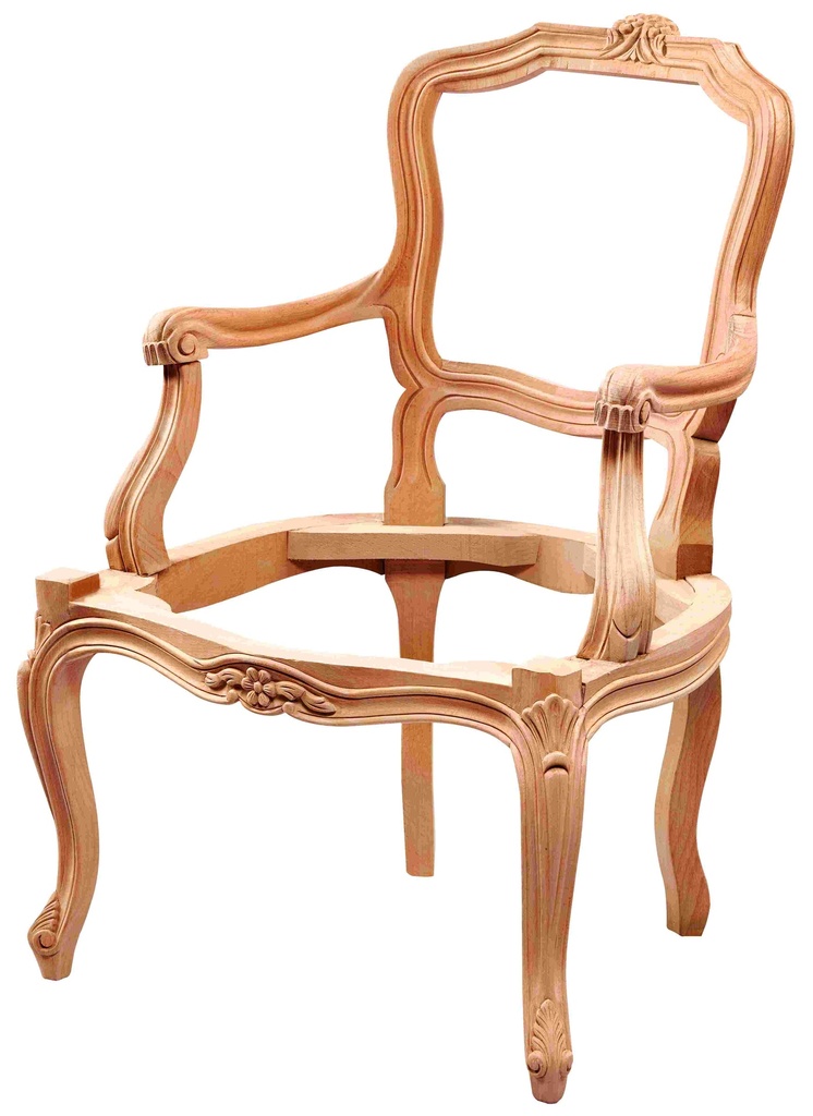 Skeleton wooden armchair with sculpture