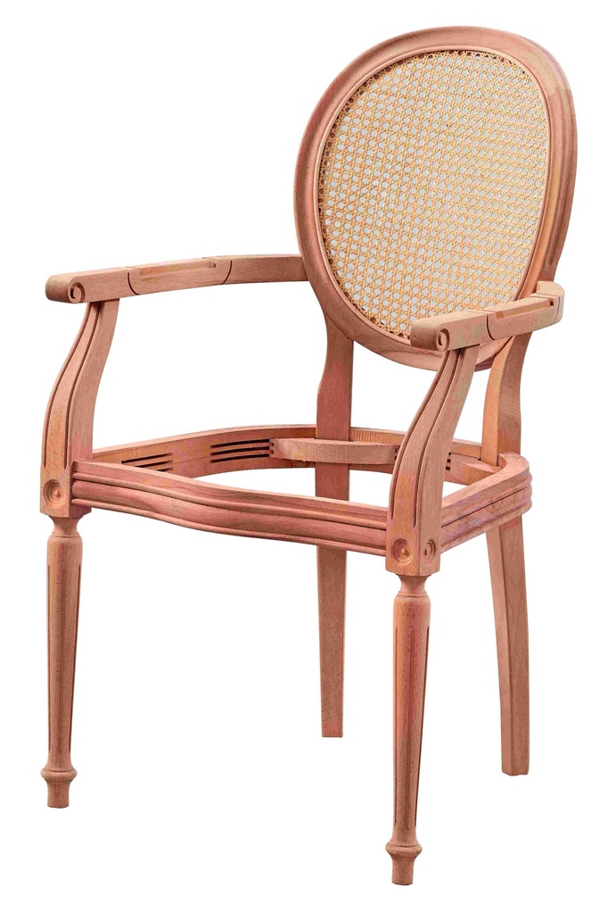 Skeleton wooden armchair with rattan