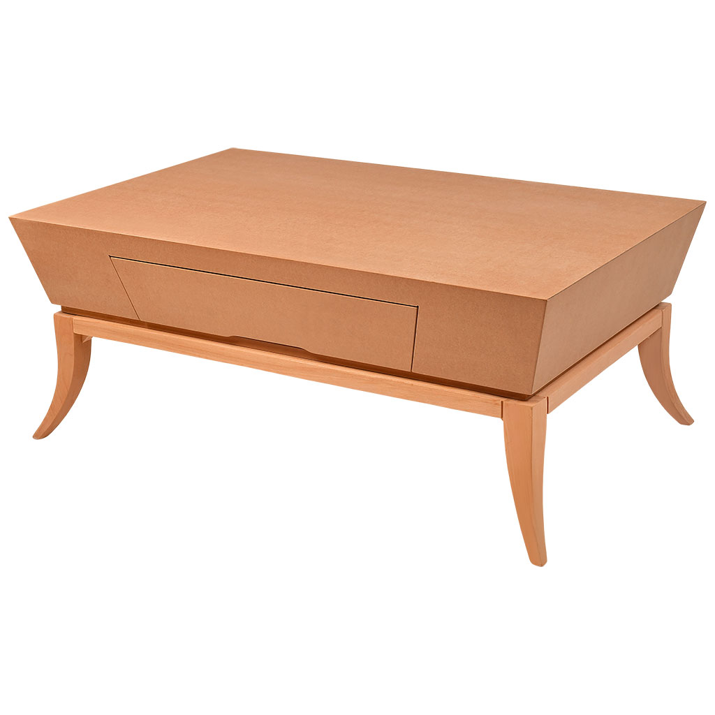 The wooden rectangular coffee table and MDF