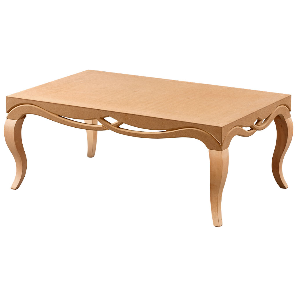 The wooden rectangular coffee table and MDF