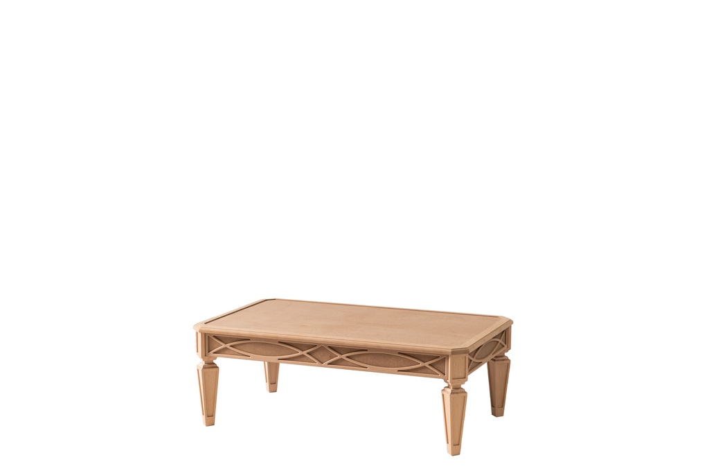 The wooden rectangular coffee table and MDF