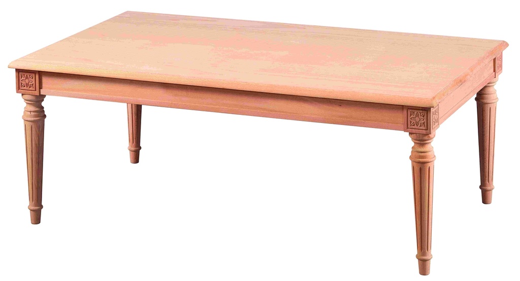 The wooden rectangular coffee table