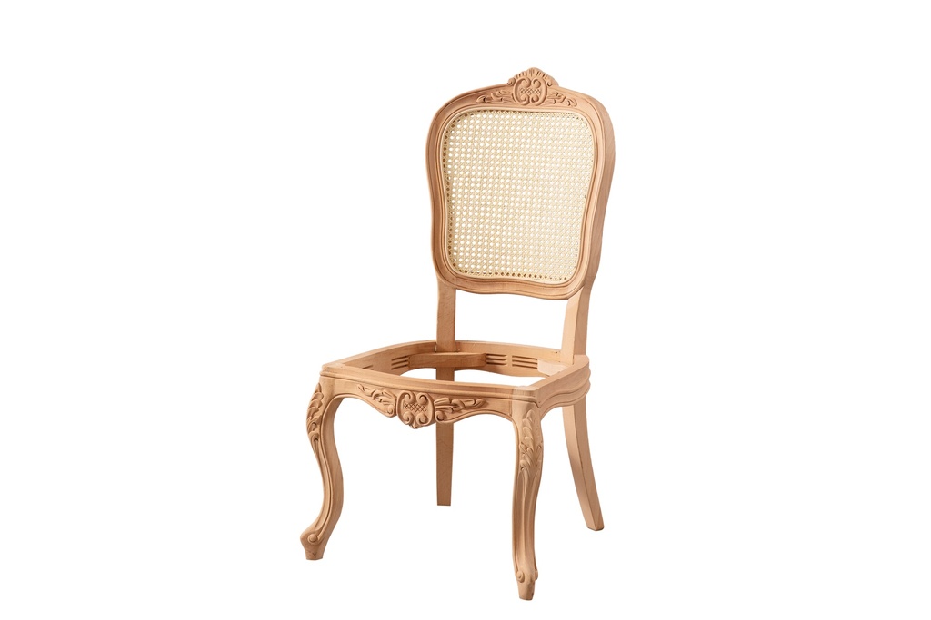 Chaise en bois squelette avec rotin et sculpture