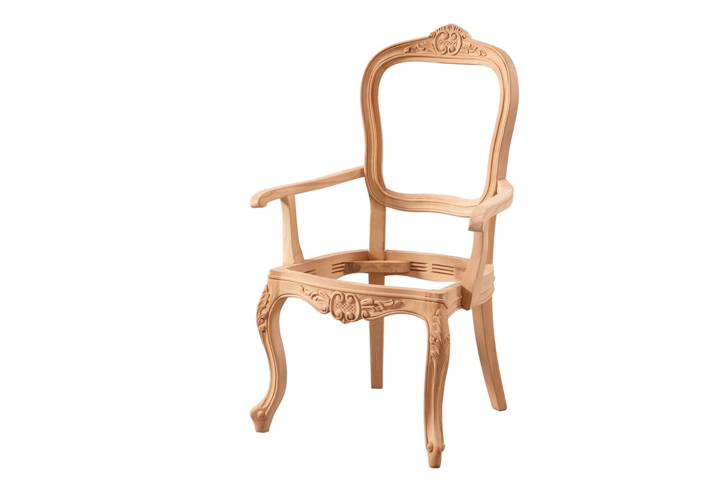 Skeleton wooden chair with sculpture arms