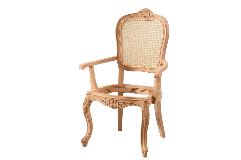 Skeleton Wooden chair with arms, rattan and sculpture