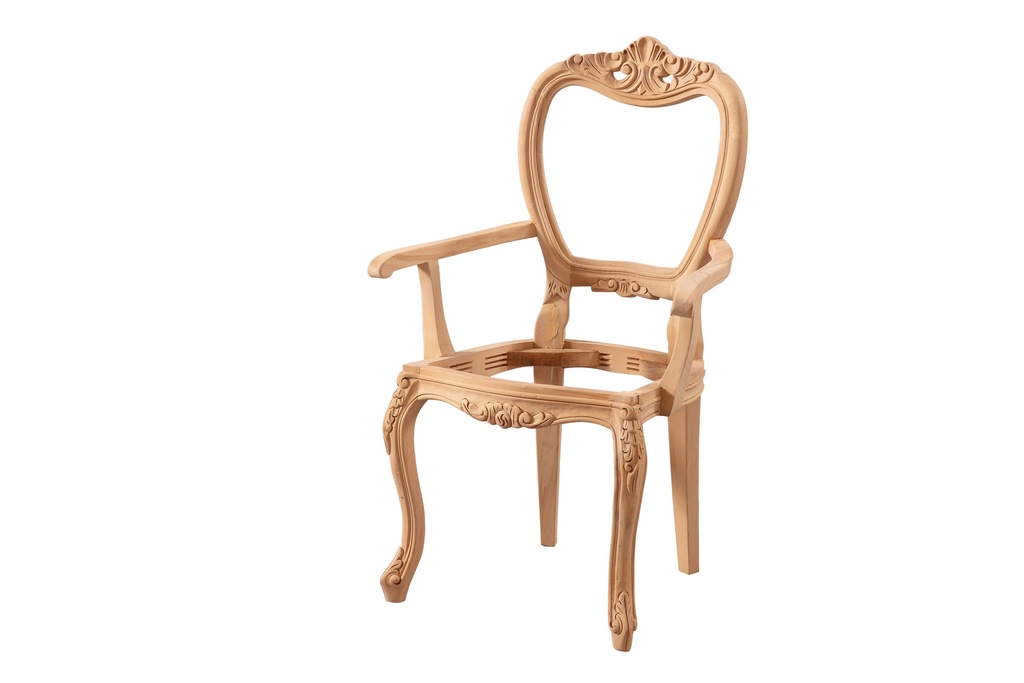 Skeleton wooden chair with arms and sculpture