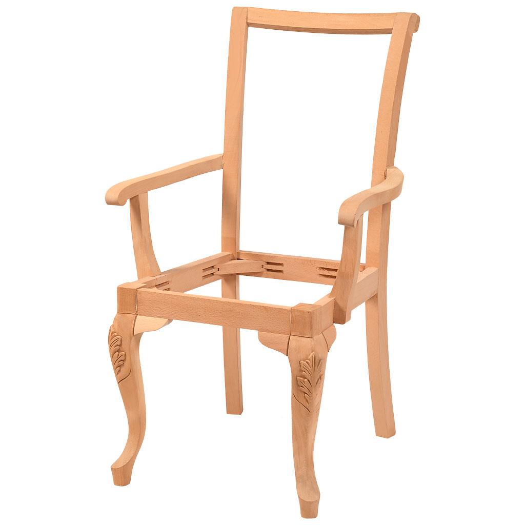 Chaise en bois squelette avec bras et sculpture