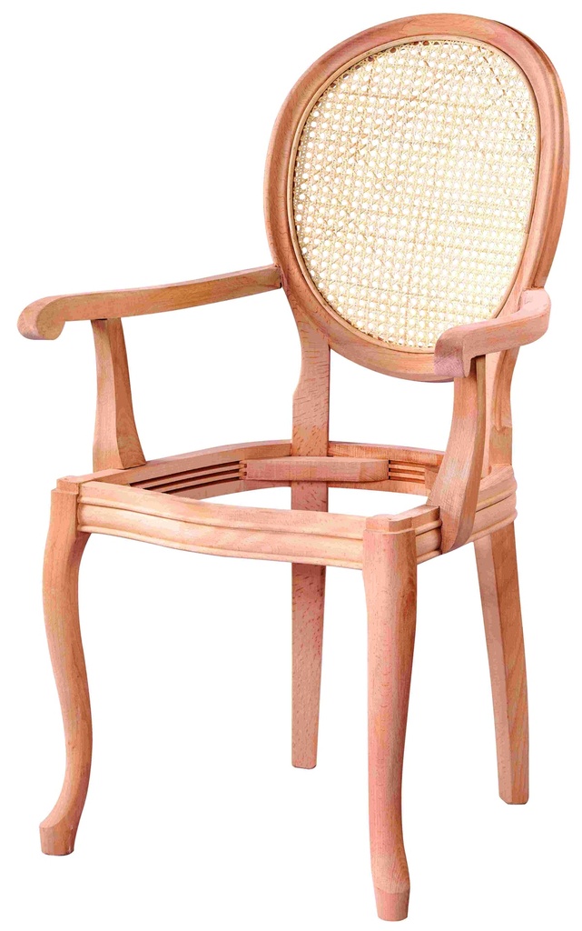 Skeleton wooden chair with arms and rattan