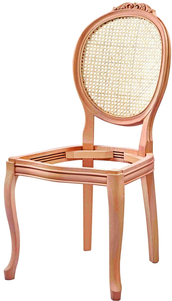 Chaise en bois squelette avec rotin et sculpture