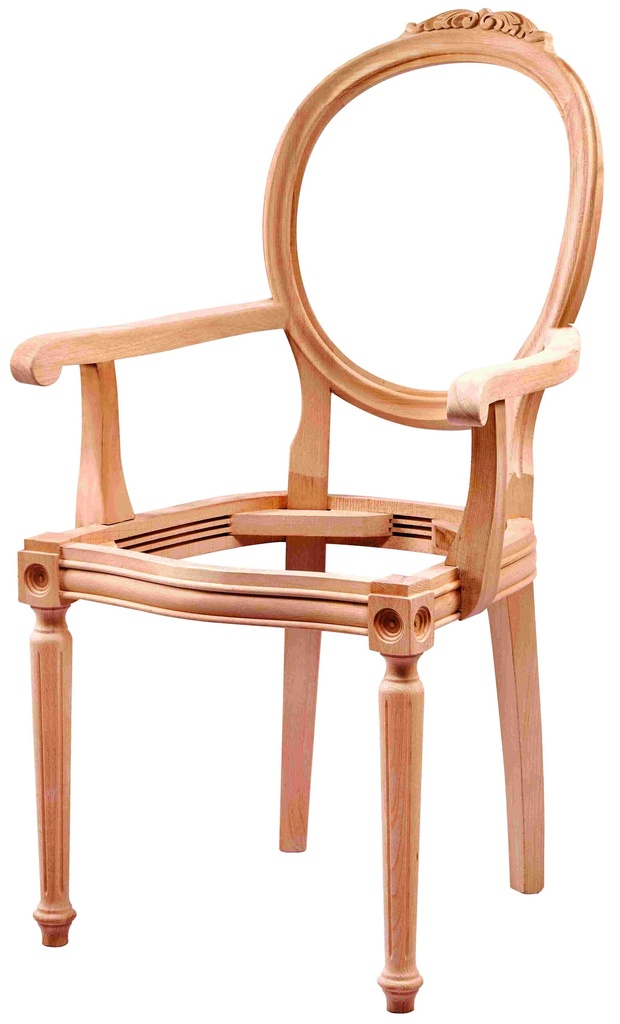 Chaise en bois squelette avec bras et sculpture