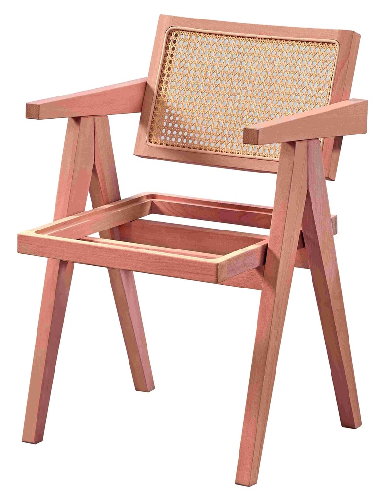 Skeleton wooden chair with arms and rattan