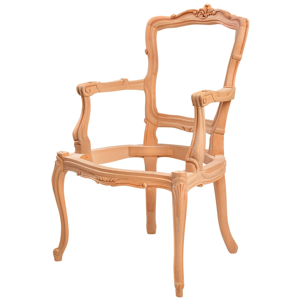 Skeleton wooden armchair with sculpture