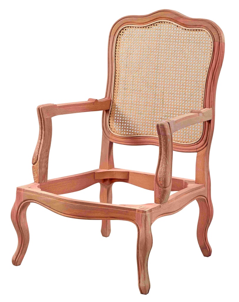 Skeleton wooden armchair with rattan