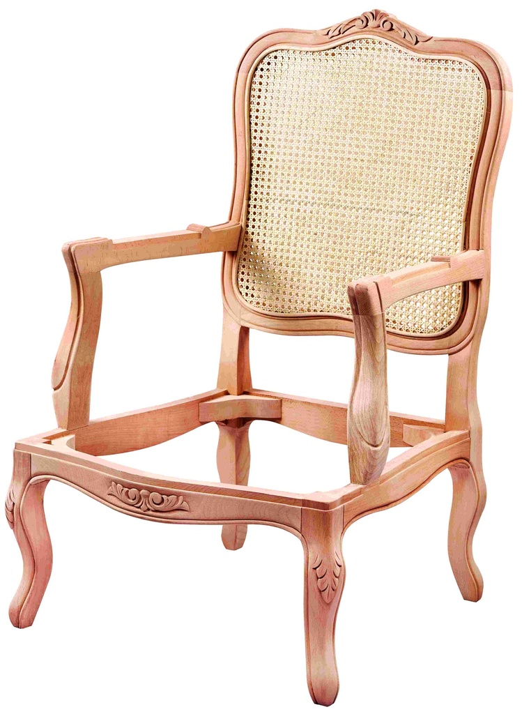 Fauteuil squelette en bois avec rotin et sculpture