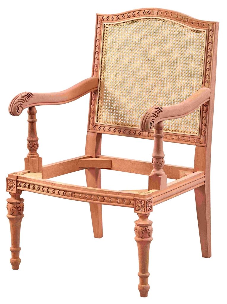 Fauteuil squelette en bois avec rotin et sculpture