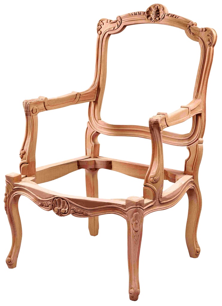 Skeleton wooden armchair with sculpture