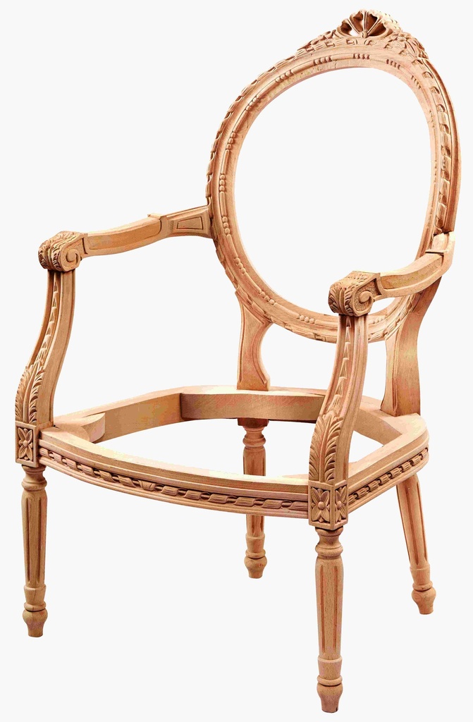 Skeleton wooden armchair with sculpture