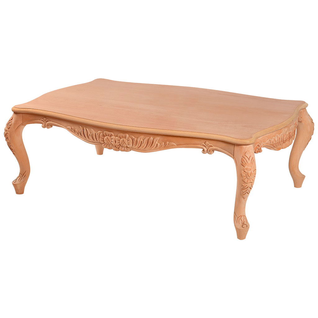 La table basse rectangulaire en bois avec sculpture