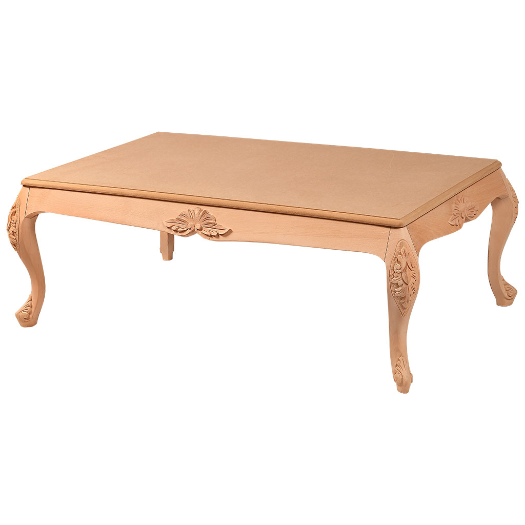 La table basse rectangulaire en bois avec sculpture