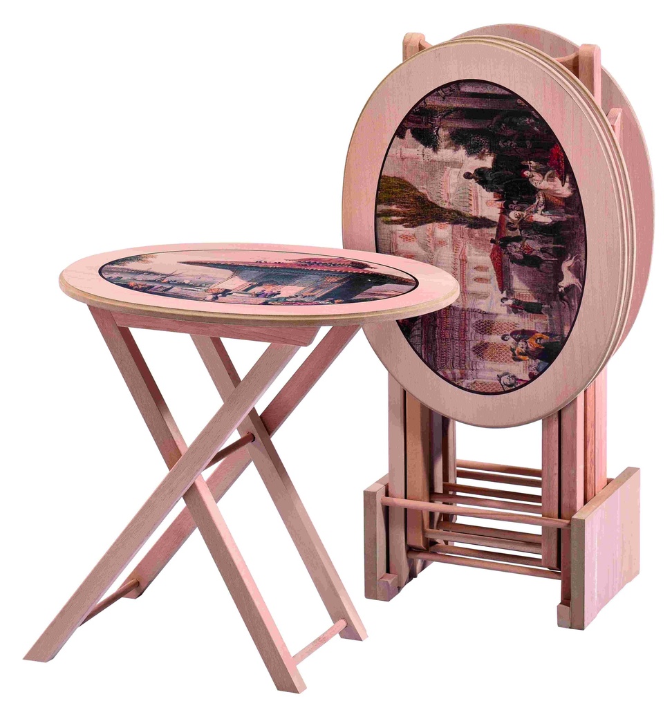 Set of printed wood tables