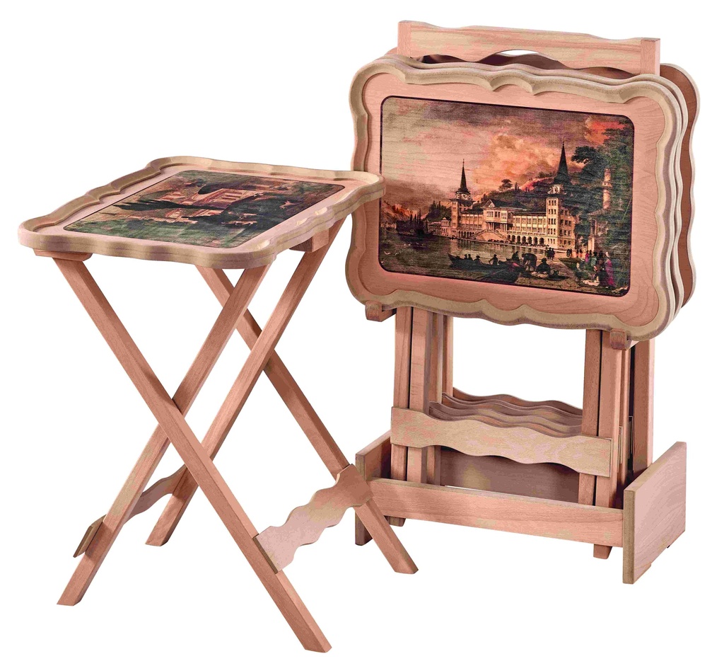 Set of printed wood tables