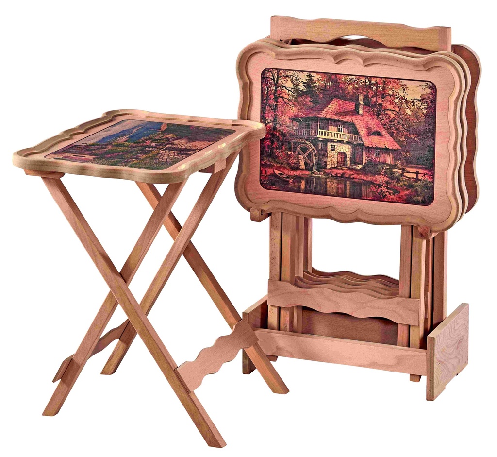 Set of printed wood tables