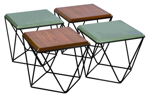 [C-155] Set of 4 metal and wood tables