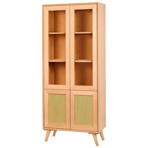 [6505C] Wooden library with rattan