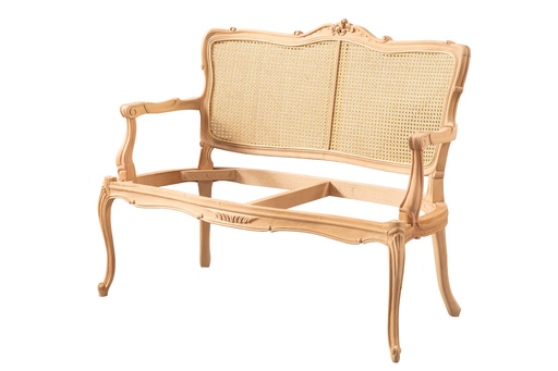 [6152N] Sofa en bois squelette avec rotin et sculpture