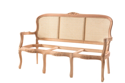 [6182N] Skeleton wooden sofa with rattan and sculpture