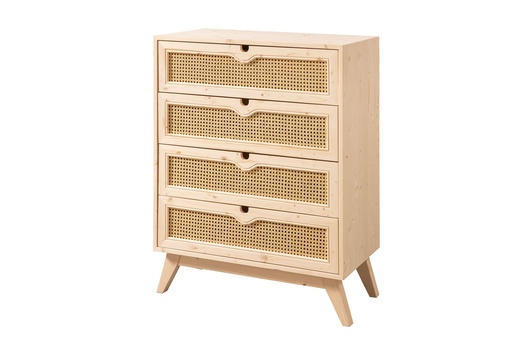 [3618N] Holz und MDF Kommode mit Schubladen mit Rattan