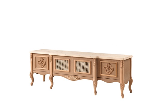 [4523N] Wooden and MDF TV convenience with rattan and sculpture